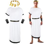 SATINIOR Conjunto de 4 piezas de disfraz griego de Toga para hombre, disfraz de Dios griego para Halloween, Oro blanco, XX-Large