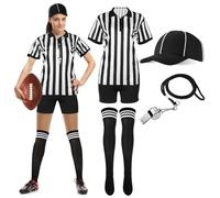 SATINIOR Disfraces de Árbitro Mujer Camiseta de Árbitro a Rayas Blanco Negro Jerséy Shorts Sombrero de Arbitraje para Fiesta Halloween Cosplay (XL)