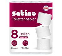 Satino Papel higiénico de 4 capas, paquete de 8 rollos de papel higiénico extrasuaves, papel higiénico de primera calidad, papel higiénico Prestige I blanco brillante y pulpa especialmente agradable