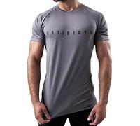 Satire Gym - Camiseta ajustada de fitness para hombre, camiseta deportiva de secado rápido, antracita, L