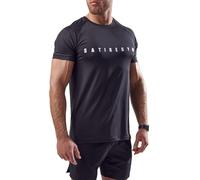Satire Gym - Camiseta ajustada de fitness para hombre, camiseta deportiva de secado rápido, Negro , L