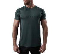 Satire Gym - Camiseta ajustada de fitness para hombre, camiseta deportiva de secado rápido, verde oscuro, XL