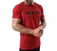 Satire Gym - Camiseta de Fitness de algodón para Hombre, Ajustada y de Secado rápido, Ropa Deportiva para Hombre - Camiseta Deportiva para Hombre como Camiseta de Fitness (Rojo, S)