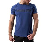 Satire Gym - Camiseta de Fitness de algodón para Hombre, Ajustada y de Secado rápido, Ropa Deportiva para Hombre - Camiseta Deportiva para Hombre como Camiseta de Fitness (Azul Marino, L)