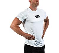 Satire Gym - Camiseta de fitness para hombre - Ropa deportiva funcional - Adecuado para entrenamiento - Corte ajustado, Hombre, blanco, M