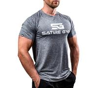 Satire Gym - Camiseta de fitness para hombre - Ropa deportiva funcional - Adecuado para entrenamiento - Corte ajustado, Hombre, gris, S