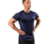 Satire Gym - Camiseta de fitness para hombre - Ropa deportiva funcional - Adecuado para entrenamiento - Corte ajustado, azul marino, XXL