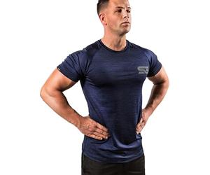 Satire Gym - Camiseta de fitness para hombre - Ropa deportiva funcional - Adecuado para entrenamiento - Corte ajustado, azul marino, M