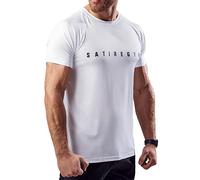 Satire Gym® - Camiseta de fitness para hombre Slim Fit - Camiseta deportiva funcional y de secado rápido para hombre - Camiseta de fitness para entrenamiento y gimnasio, Blanco, M