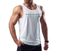 Satire Gym® - Camiseta sin mangas para hombre - Camiseta sin mangas y transpirable para hombre - Camiseta deportiva para hombre de secado rápido como camiseta de gimnasio, Blanco, XL