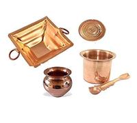 Satisfactory Nation - Accesorio de cobre tradicional Hawan Kund para agnihotra religioso indio Yagya Puja Havan Kund 25,4 x 25,4 cm con plato Kalash Lota Om Gayatri Mantra Pooja de 22,8 cm y Panchpatra