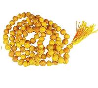 Satisfactory Nation - Rosario de cúrcuma de madera amarilla Haldi Mala Baglamukhi Mala 108+1 de japa para hombres y mujeres