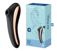 Satisfyer Dual Kiss 2:1 vibrador + vibrador de ondas de presión | resistente al agua (IPX7) | recargable | estimulación intensa | silicona médica en negro | succionador de clítoris femenino