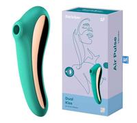 Satisfyer 'Dual Kiss', vibrador 2:1 + dispositivo de bienestar sexual de ondas de presión, succionador de clítoris, impermeable, recargable, silicona médica, color:verde