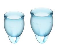 Satisfyer Feel Confident copa menstrual 2 piezas | Copas menstruales reutilizables y sostenibles, 15 y 20 ml | Fáciles de limpiar y cómodas | Silicona médica de protección duradera: Azul claro