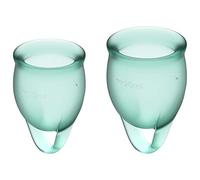 Satisfyer Feel Confident copa menstrual 2 piezas | Copas menstruales reutilizables y sostenibles, 15 y 20 ml | Fáciles de limpiar y cómodas | Protección duradera silicona médica: Menta