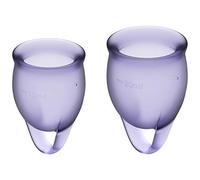 Satisfyer Feel Confident copa menstrual 2 piezas | Copas menstruales reutilizables y sostenibles, 15 y 20 ml | Limpieza fácil y cómoda | Protección duradera silicona médica: lila