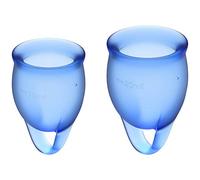 Satisfyer Feel Confident copa menstrual 2 piezas | Copas menstruales reutilizables y sostenibles, 15 y 20 ml | Fácil de limpiar y cómoda | Protección duradera silicona médica: Azul