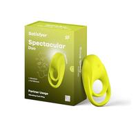 Satisfyer Anillo para pene y testículos Spectacular Duo – Silicona, IPX7, 12 modos – Amarillo 1ud