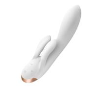 Satisfyer, vibrador, conejito con Bluetooth, Double Flex Connect App, 20 cm, con app, 3 motores, totalmente de silicona completa, recargable, impermeable, color:blanco