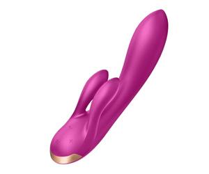 Satisfyer, vibrador, conejito con Bluetooth, Double Flex Connect App, 20 cm, con app, 3 motores, totalmente de silicona completa, recargable, impermeable, color:púrpura
