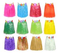 Satiskid 12 faldas hawaianas de hierba hula de 60 cm, faldas de hierba multicolor, falda elástica de hibisco, flores tropicales para niños y adultos, flores de hibisco, decoración de fiesta tropical,