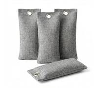 Satiskid - Bolsas de carbón activado de carbón de bambú, 4 unidades, 15,5 x 7 cm, absorben olores grises con ganchos de metal, eliminador de olores natural para zapatos, armario, coche y hogar