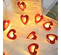 Satiskid Guirnalda de luces de corazón de madera blanca cálida, 1,5 m, 10 luces LED alimentadas por pilas para el día de San Valentín, boda, día de la madre, aniversario, decoración, decoración de