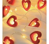 Satiskid Guirnalda de luces de corazón de madera blanca cálida, 3 m, 20 LED, funciona con pilas, para el día de San Valentín, boda, día de la madre, aniversario, decoración, decoración de interiores