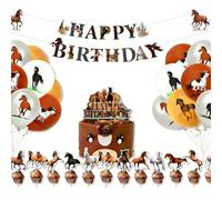 Satiskid Juego de 39 piezas de fiesta temática de caballos, decoración de cumpleaños con pancartas, globos y decoración de pasteles para cumpleaños infantiles occidentales, juego completo para amantes