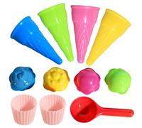 Satiskid Juego de helados de playa de 11 piezas, juguetes para helados para niños, juego de forma de helado con cuernos, cucharas y vasos, juguete para caja de arena, juguetes de playa para niños