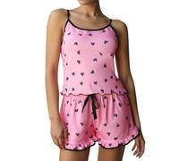 Satohom Mujer Verano Seda Helada Lencería 2 Piezas Conjunto de Ropa de Dormir Traje de Pijama Impresión del Corazón Crop Top Corto de Tirantes Camisola y Pantalones Cortos Sets