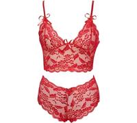 Satohom Navidad Lencería de Mujer Babydoll de Encaje 3 Piezas de Sujetador y Bragas Sexy Vestido de Tirantes Copa de Encaje Ropa de Dormir, Navidad Ropa Interior Triangular y Tanga Sexy Dessous Set