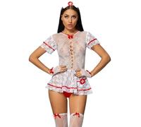 Satohom Sexy Mujer Disfraz Body Erótico de Enfermera Conjunto de Lencería 4 Piezas Traviesos Picardias Uniforme de Enfermera de Juego de Rol con Tocado Babydoll Adulto Ropa de Baile en Barra