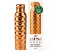 Sattva Ayurveda Botella de cobre de 950 ml, diseño de diamante, 99,94% cobre puro, botella de agua ayurvédica, hecha a mano y a prueba de fugas, desintoxicación, sin plástico