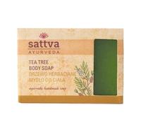 Sattva Ayurveda Jabón de aceite de árbol de té, jabón natural ayurvédico con glicerina y hierbas, limpieza suave para rostro y cuerpo, para pieles mixtas y con impurezas, 125 g