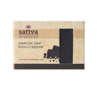 Sattva Ayurveda Jabón de carbón activado - Jabón Ayurvédico natural hecho a mano con manjistha y regaliz - Jabón de glicerina para cara y cuerpo - Limpieza de poros para piel sucia y grasa - 125 g