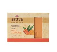 Sattva Ayurveda Jabón de cúrcuma - Jabón Ayurvédico natural hecho a mano con cúrcuma, aloe vera, neem y manjistha - Limpieza suave para rostro y cuerpo - Con aceites vegetales - 125 g