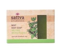 Sattva Ayurveda Jabón de menta - Jabón natural de glicerina hecho a mano para cara y cuerpo - Limpieza refrescante con efecto refrescante - Para pieles normales y mixtas - 125 g