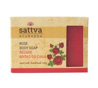 Sattva Ayurveda Jabón de rosas hecho a mano - Jabón natural de glicerina ayurvédica para cara y cuerpo - con damascena rosa, manjistha y regaliz - Limpieza suave sin deshidratación - 125 g