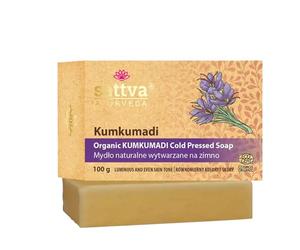 Sattva Ayurveda Jabón orgánico Kumkumadi - Jabón Ayurvédico natural agitado en frío con azafrán y cúrcuma - para rostro y cuerpo - ECOCERT COSMOS ORGANIC - 100 g