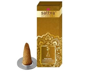 Sattva Ayurveda Juego de conos de incienso Palo Santo Premium - Conos de incienso natural con cálido aroma a madera de palo santo para relajarse, con soporte, aprox. 10 conos de 20 g