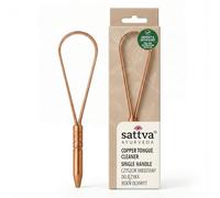 Sattva Ayurveda Limpiador lingual de cobre, probado y certificado, 99,9% cobre puro, natural y reutilizable, promueve el aliento fresco y la flora bucal saludable, diseño ergonómico con una sola mano