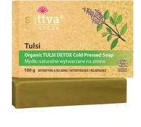 Sattva Ayurveda Tulsi Jabón natural orgánico - Jabón ayurvédico agitado en frío con aceites vegetales - ECOCERT COSMOS ORGANIC - Limpieza hecha a mano para rostro y cuerpo - 100 g