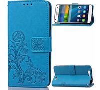 SATURCASE Ascend G7 Funda, Huawei Ascend G7 Funda, Lucky Clover Cuero De La PU Magnético Capirotazo Billetera Apoyo Bumper Protector Funda Carcasa Case para Huawei Ascend G7 Azul