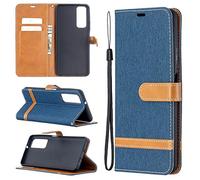 SATURCASE - Funda para Huawei P Smart 2021 / Y7A (piel sintética, con cierre magnético, ranuras para tarjetas, con correa de mano, para Huawei P Smart 2021/Y7A, color azul marino)