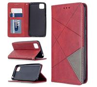 SATURCASE - Funda para Huawei Y5P, piel sintética, con función atril, ranuras para tarjetas, funda protectora para Huawei Y5p (rojo)