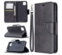 SATURCASE - Funda para Huawei Y5p, piel sintética de lujo con tapa magnética, ranuras para tarjetas, funda protectora con correa de mano para Huawei Y5p, color negro