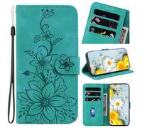 SATURCASE Funda para Samsung Galaxy A21S, Lily PU Cuero Flip Dual Magnet Wallet Stand Ranuras para Tarjetas Correa de Mano Funda Protectora para Samsung Galaxy A21S (BH-Verde)