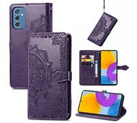 SATURCASE Funda para Samsung Galaxy M52 5G, Mandala Relieve Cuero PU Flip Magnet Wallet Stand Ranuras para tarjetas Cubierta protectora con correa de mano para Samsung Galaxy M52 5G (púrpura)